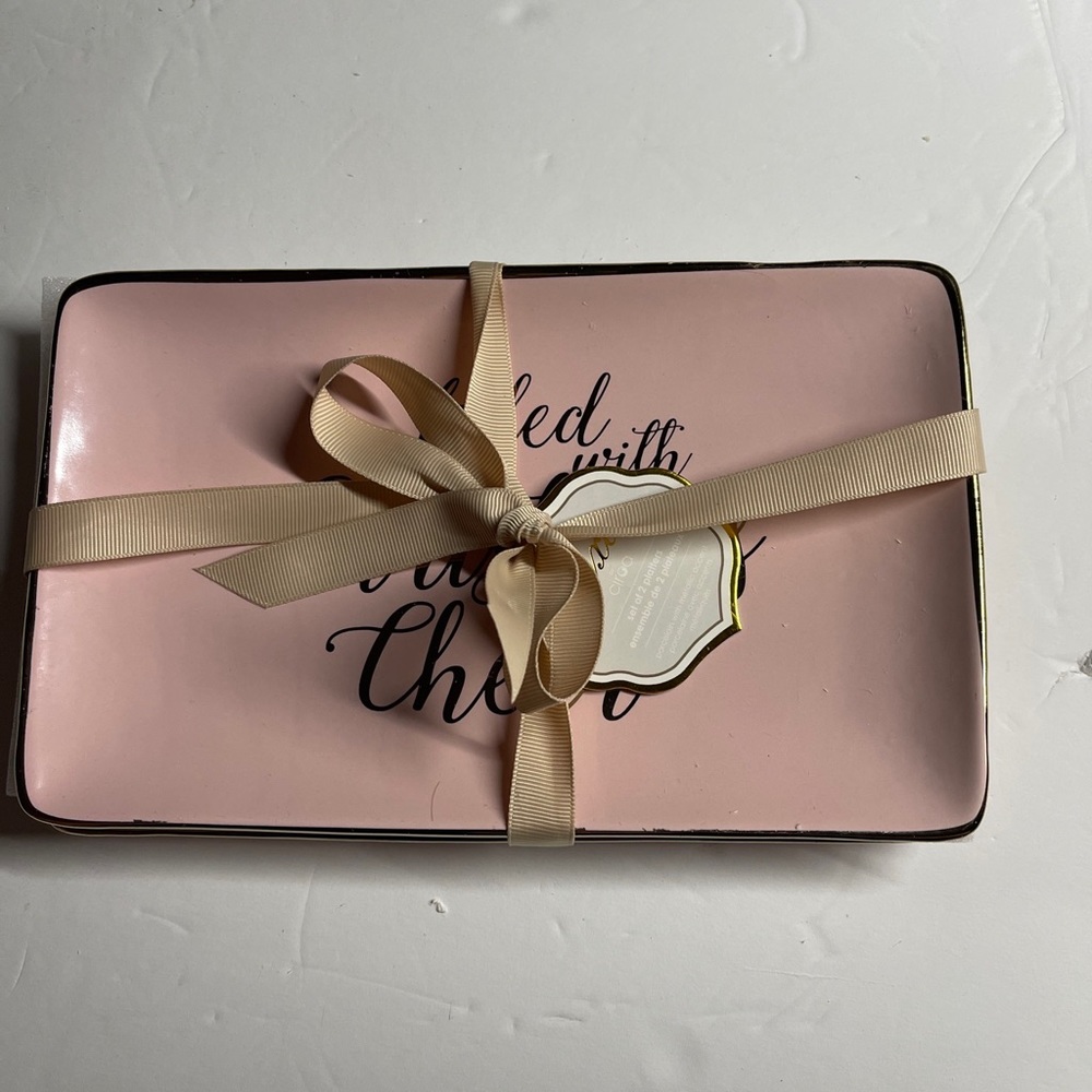 Christmas Snack Plates Serving Dish Set 2 Holiday Party Pink &  Gold